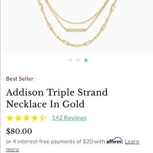 Kendra Scott, Addison triple strand necklace in gold, worn once, with care bag